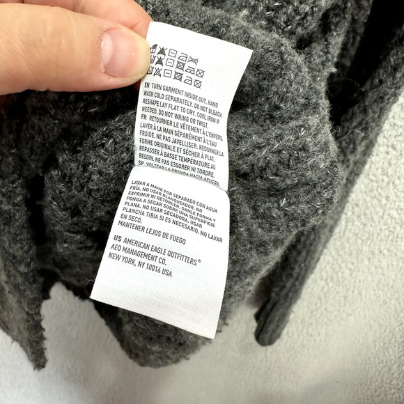 American Eagle Sweater Men Small Gray Mock Neck Wool Blend Chunky Preppy Minimal - Picture 6 of 7